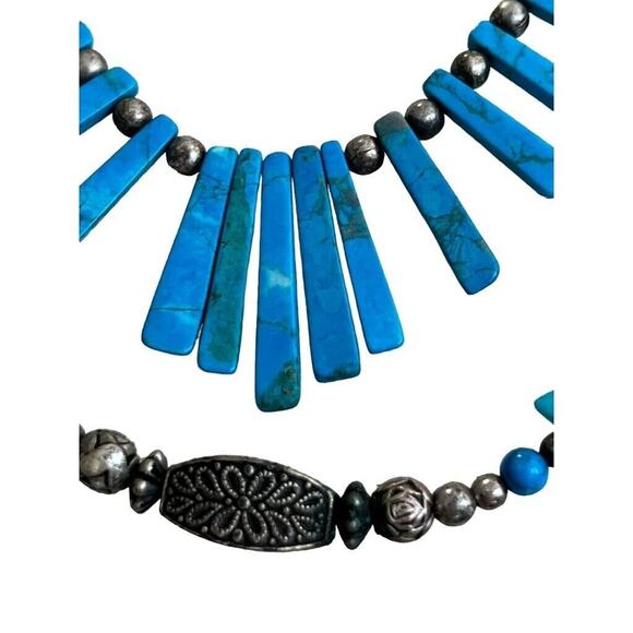 Vintage Silver and Turquoise Double Strand Beaded Necklace - Picture 5 of 10